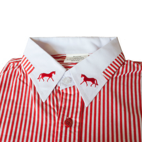Gallery equine Show Stoppers Red & white striped show shirt with horse